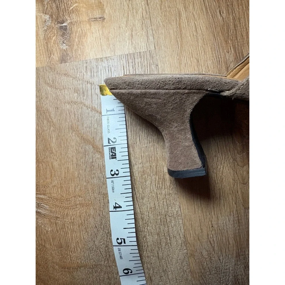 Mix It Suede Tan Leather Upper Mules Slip‎ On Heels Shoes Buckle Trim  9.5 M
